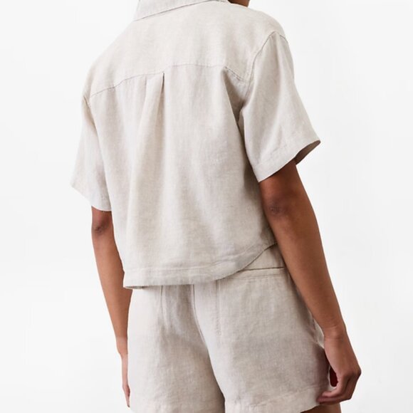 Athleta Retreat 100% Euroflax Linen Cropped Undyed Short Sleeve Shirt (Size M) - Picture 2 of 13